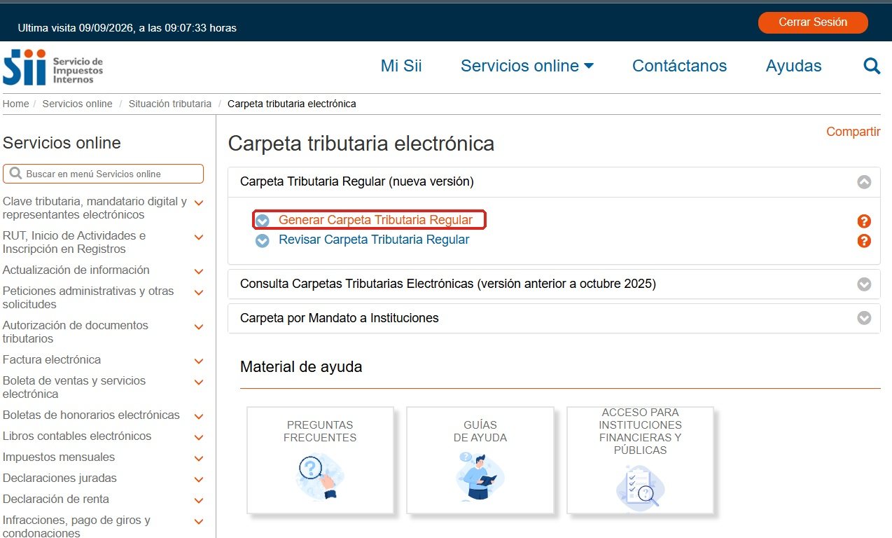 Entra a “Generar Carpeta Tributaria Regular”