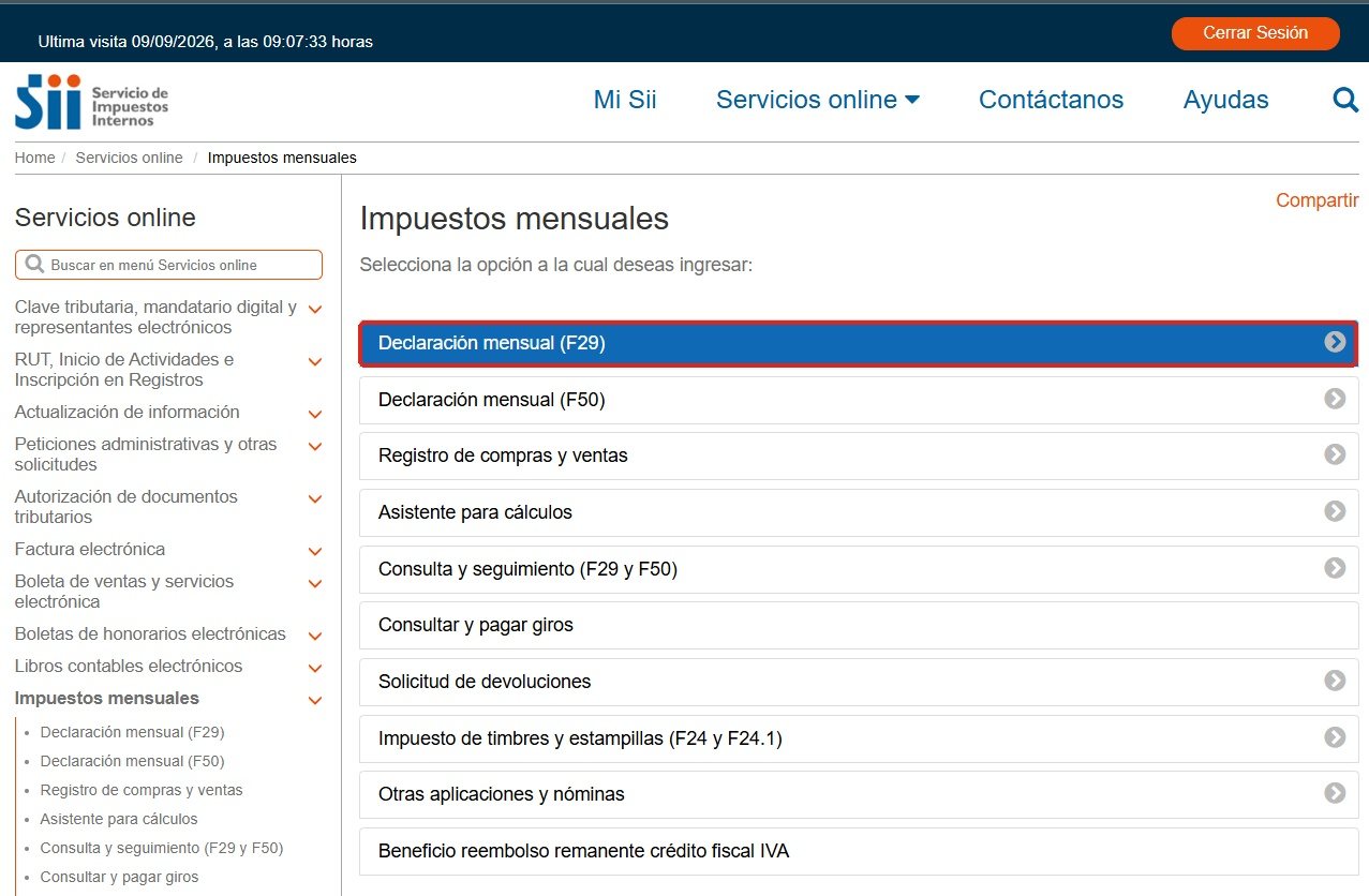 Elige “Declaración mensual (F29)”