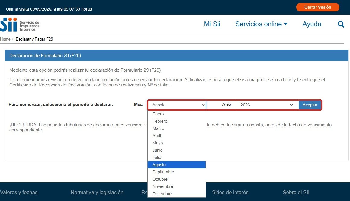 Selecciona el mes y año, y presiona Aceptar