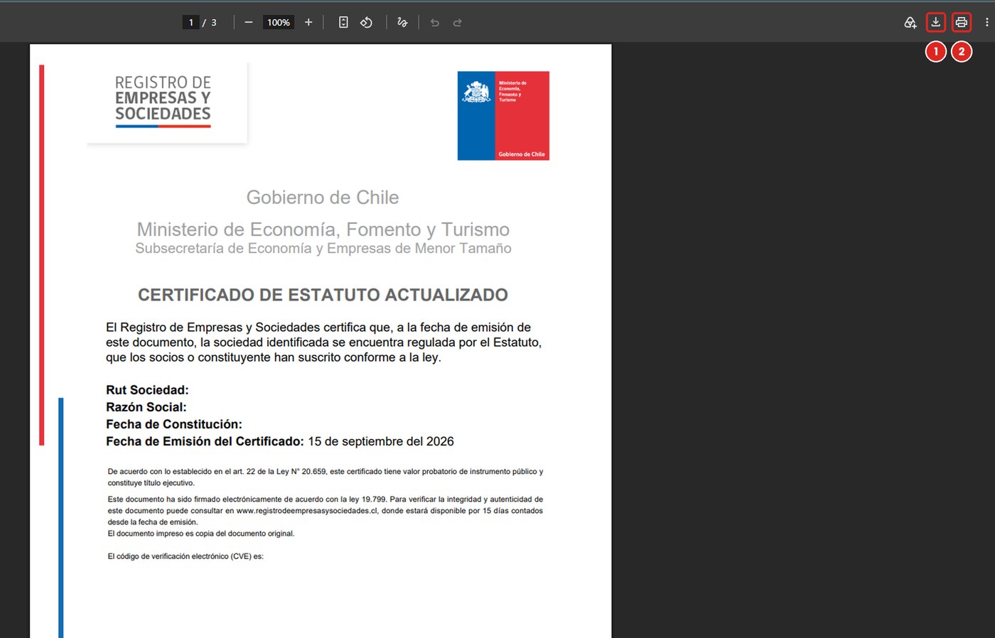 Guarda o imprime el certificado
