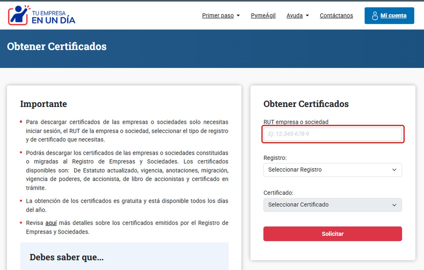 Ingresa el RUT de la empresa