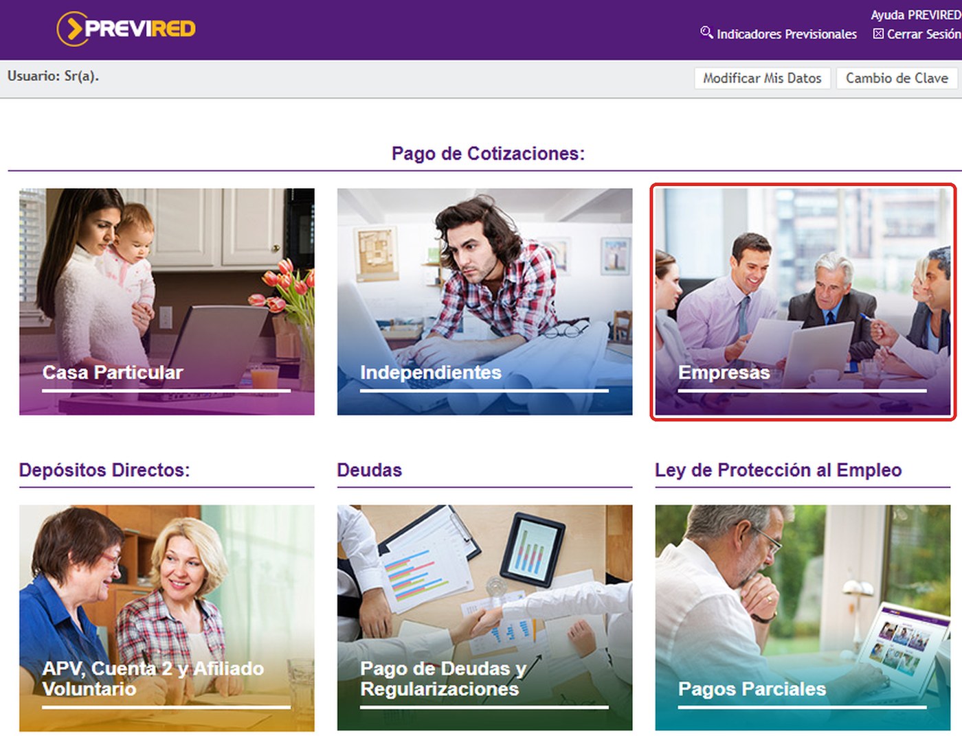 Selecciona el perfil “Empresas”