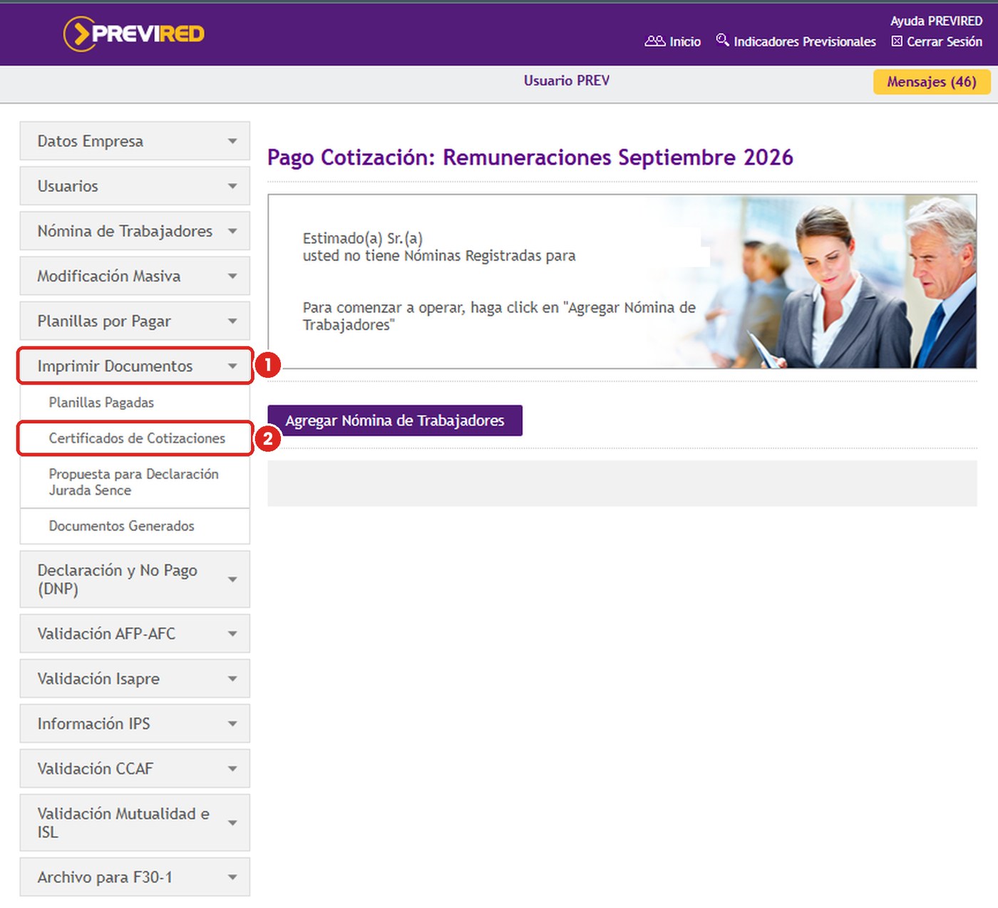 Abre “Certificados de Cotizaciones”
