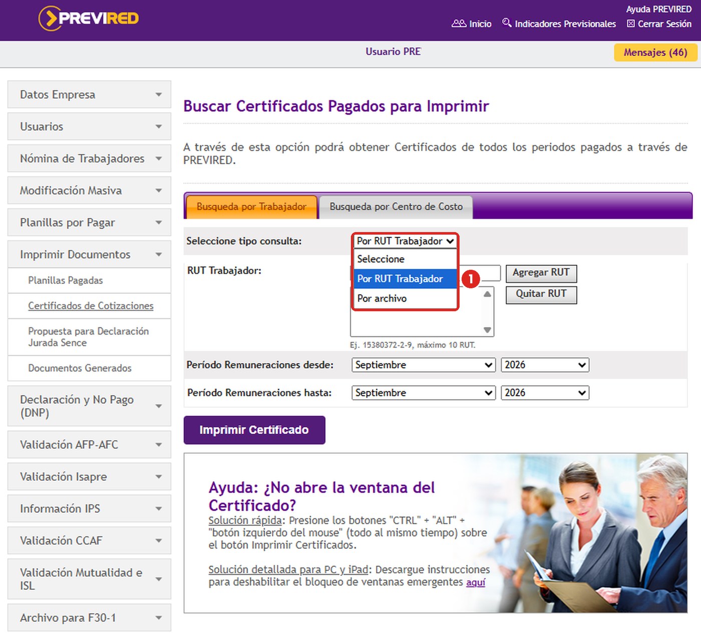 Elige la consulta “Por RUT Trabajador”
