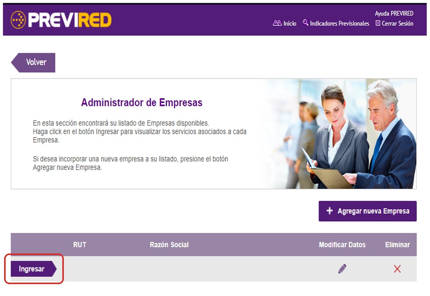 Ingresa a la empresa