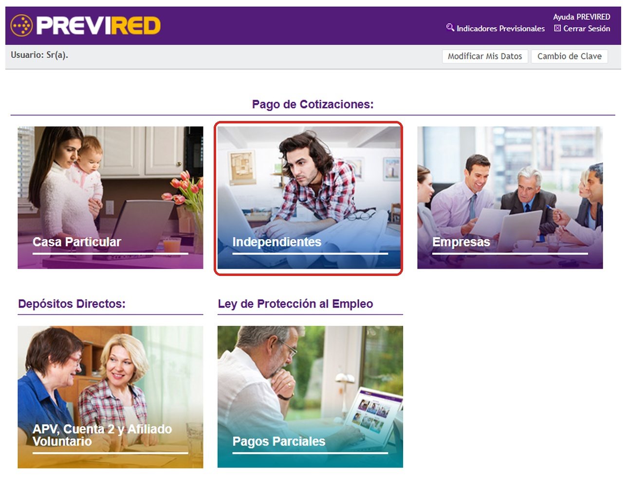 Selecciona el perfil “Independientes”
