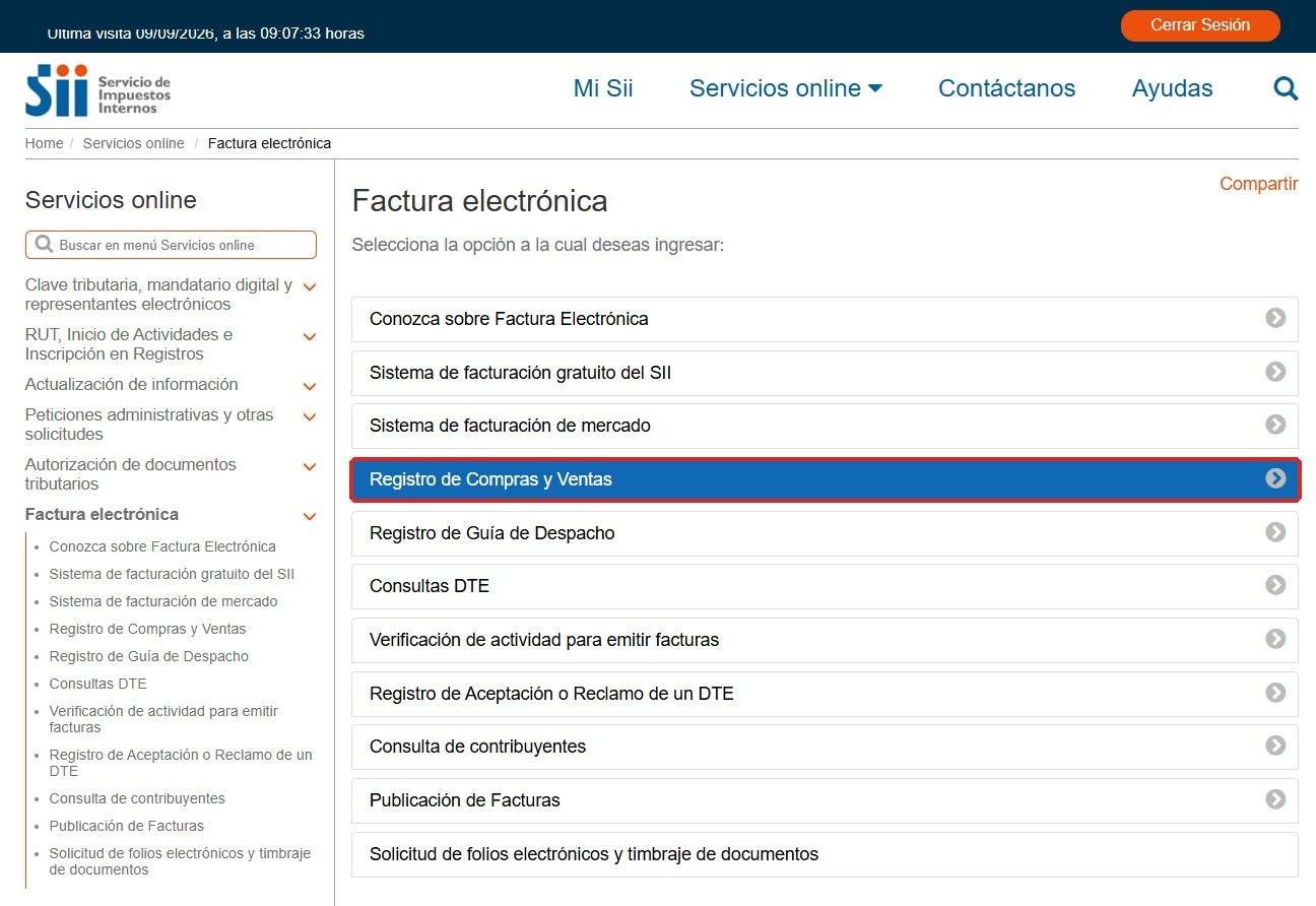 Elige “Registro de Compras y Ventas”