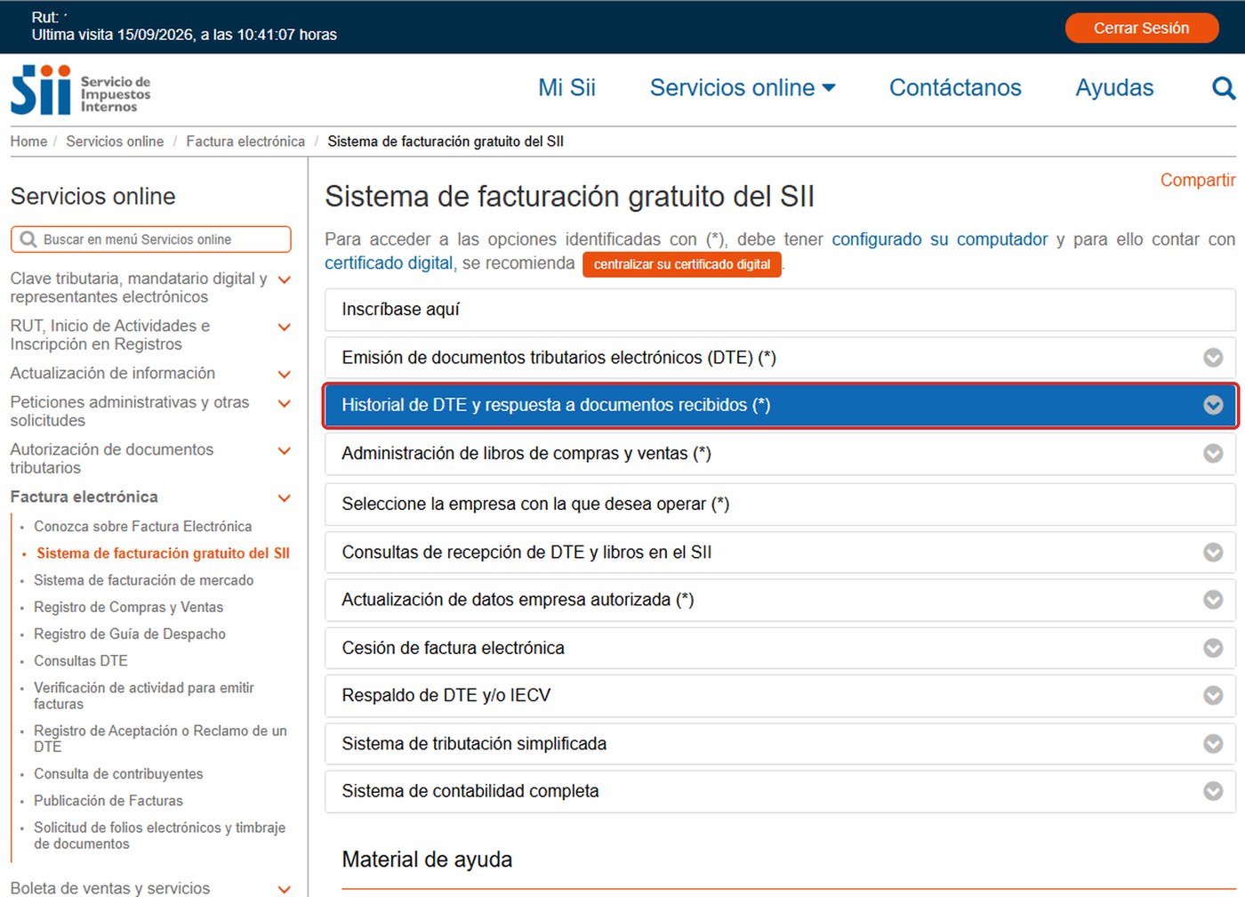 Abre “Historial de DTE y respuesta a documentos recibidos”