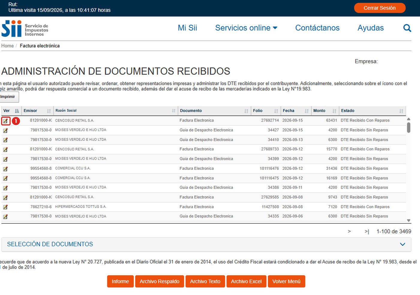Abre el detalle de una factura